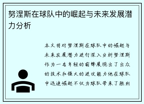 努涅斯在球队中的崛起与未来发展潜力分析