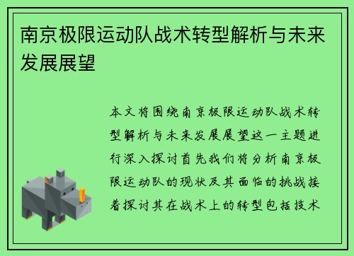南京极限运动队战术转型解析与未来发展展望